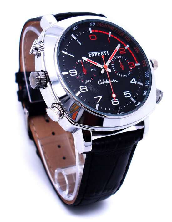 Montre caméra espion FULL HD cuir noir